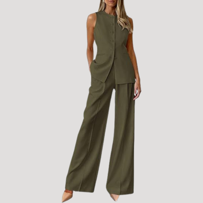 Vest and trouser suit set shown on model
