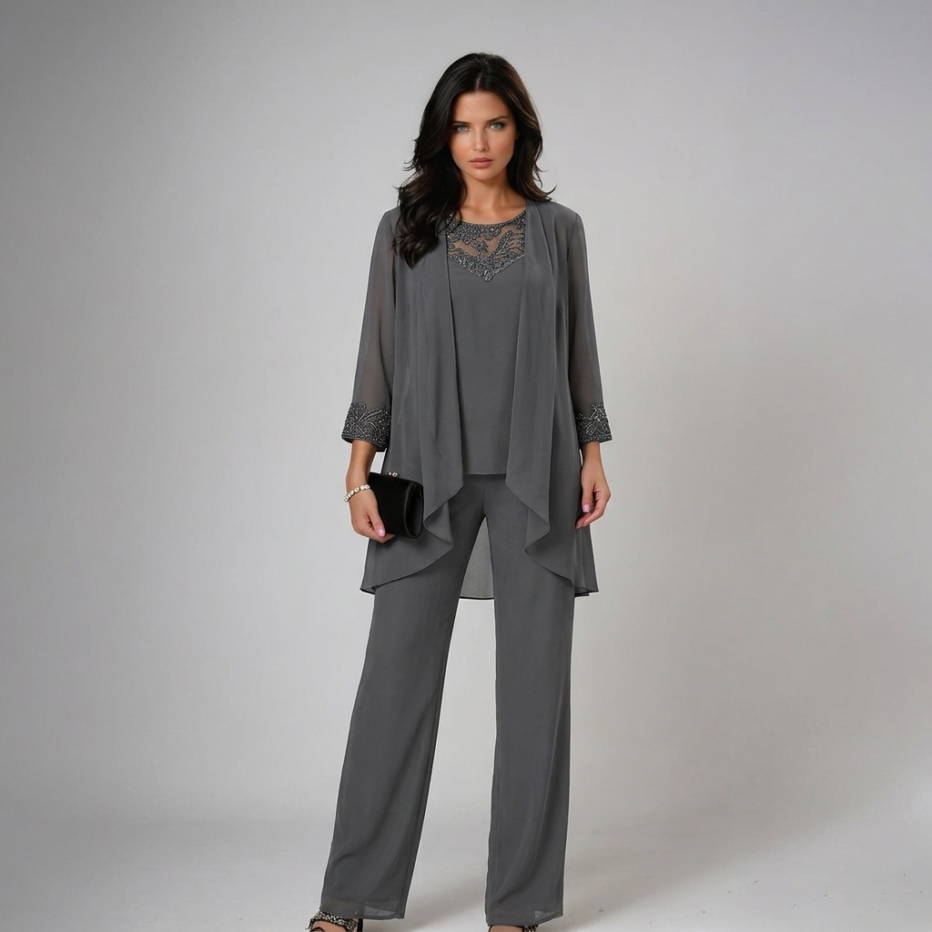 Mother of the bride three-piece set in gray