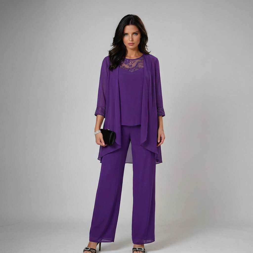 Mother of the bride three-piece set in purple