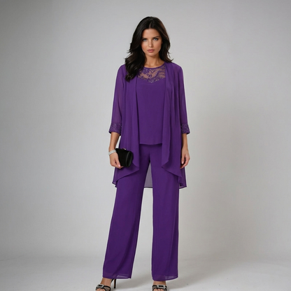 Mother of the bride three-piece set in purple