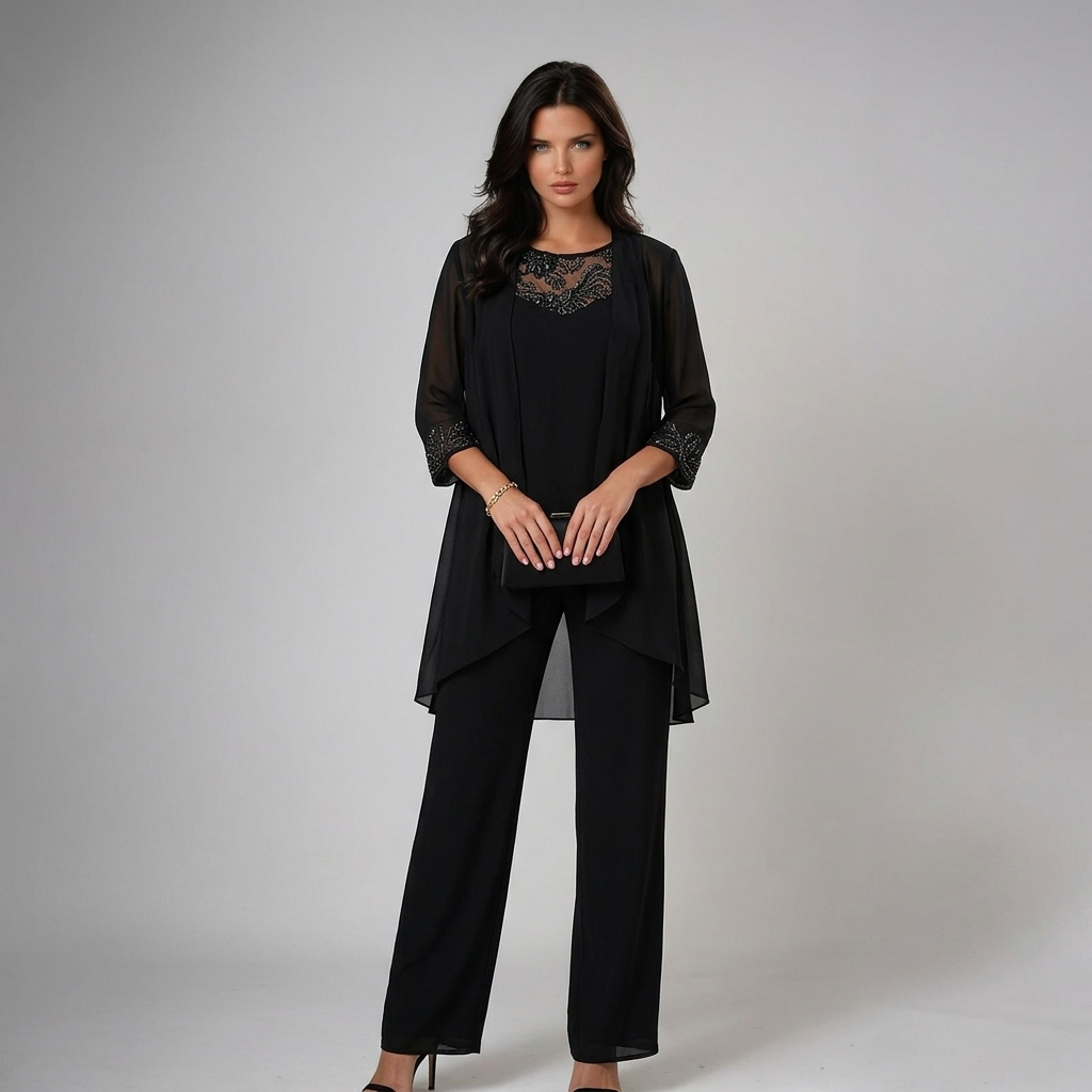 Mother of the bride three-piece set in black