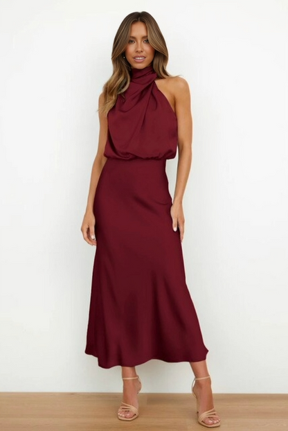 Liliana | Satin Halter Midi Cocktail Dress