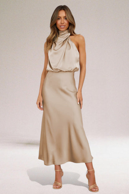 Serafine | Satin Halter Midi Cocktail Dress