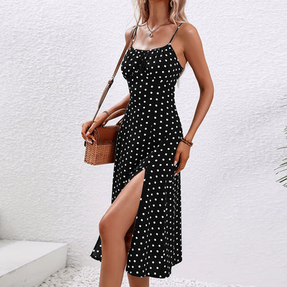 Esmae | Polka Dot Spaghetti Strap Midi Dress