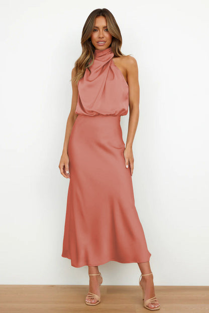 Liliana | Satin Halter Midi Cocktail Dress