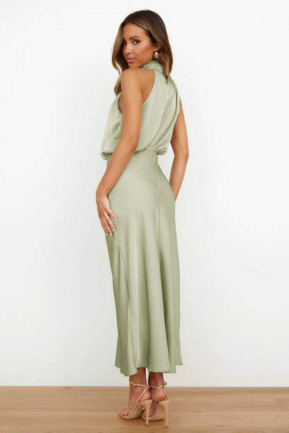 Liliana | Satin Halter Midi Cocktail Dress