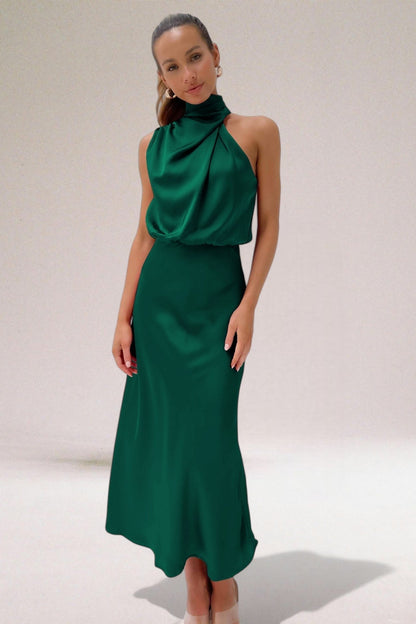 Serafine | Satin Halter Midi Cocktail Dress