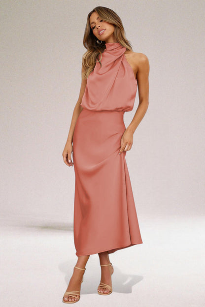 Serafine | Satin Halter Midi Cocktail Dress