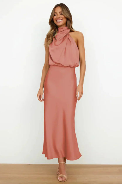 Liliana | Satin Halter Midi Cocktail Dress