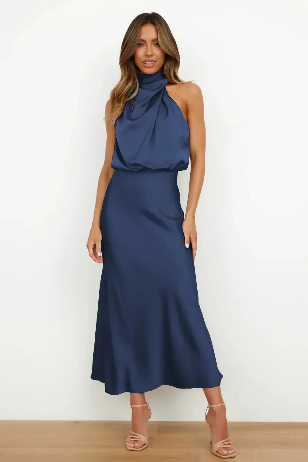 Liliana | Satin Halter Midi Cocktail Dress