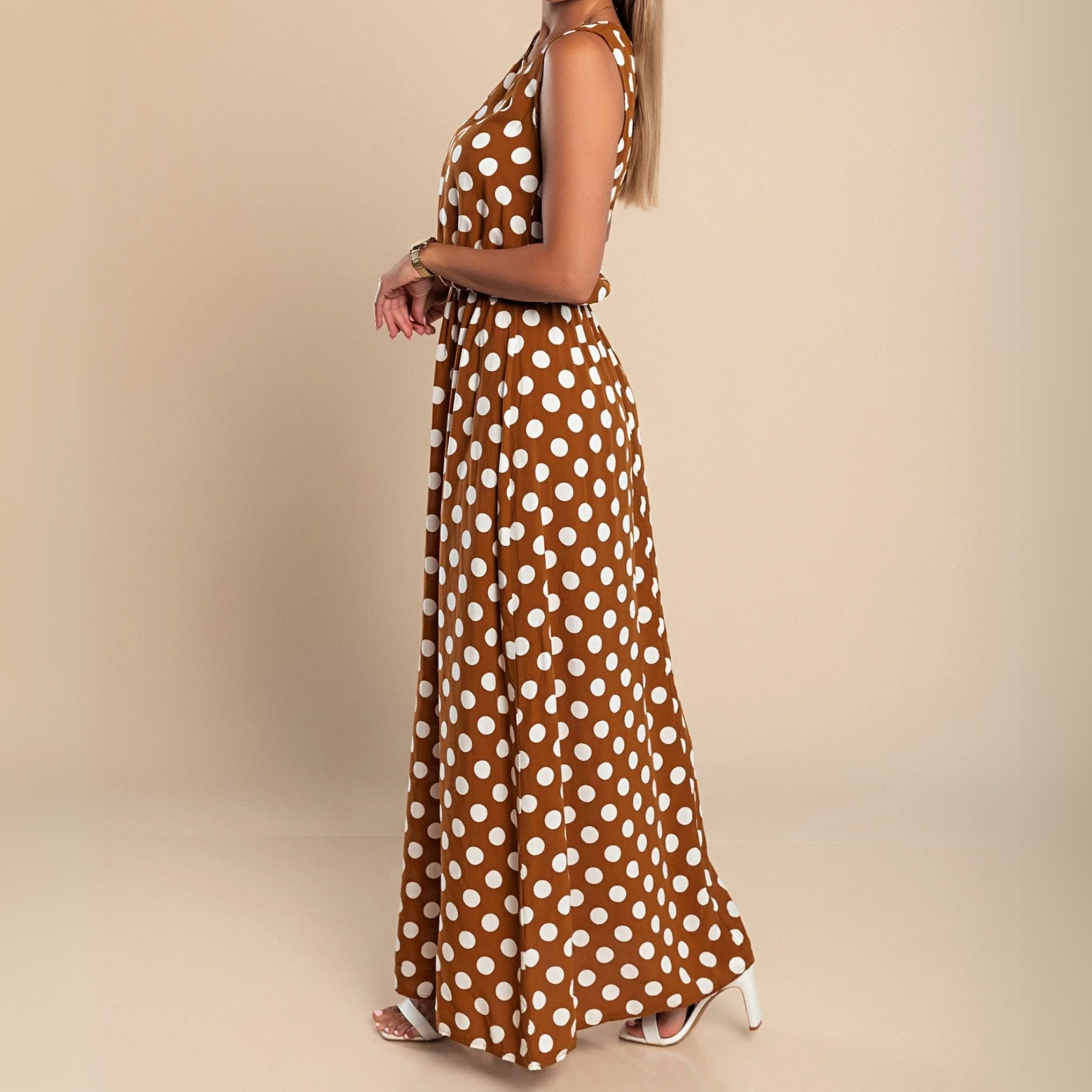 Celestia | Polka Dot Smocked Maxi Dress