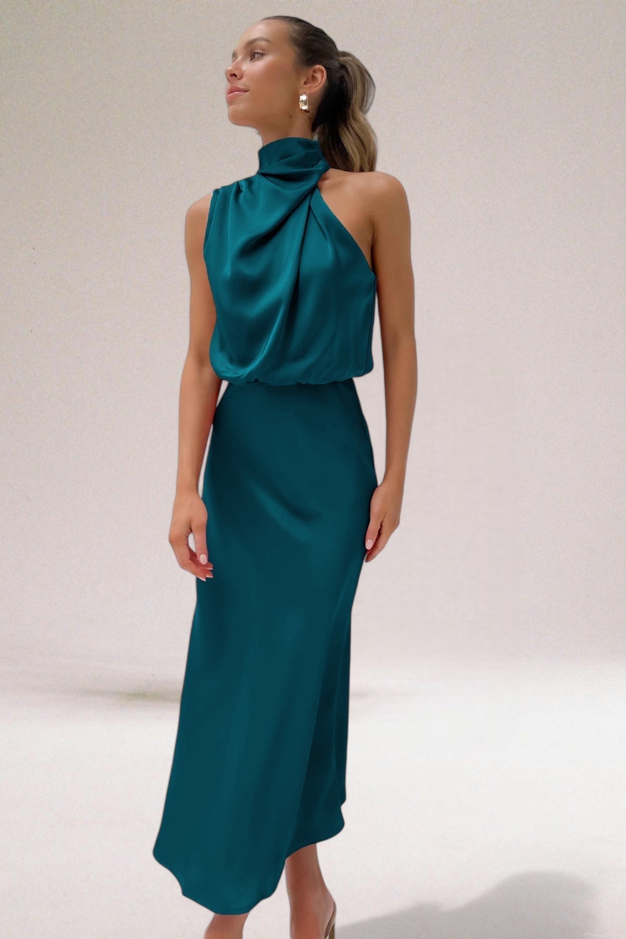 Serafine | Satin Halter Midi Cocktail Dress