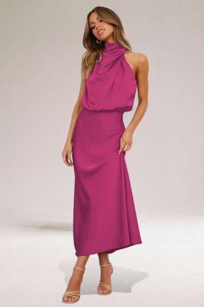 Serafine | Satin Halter Midi Cocktail Dress