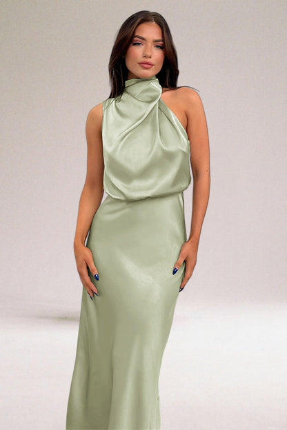 Serafine | Satin Halter Midi Cocktail Dress