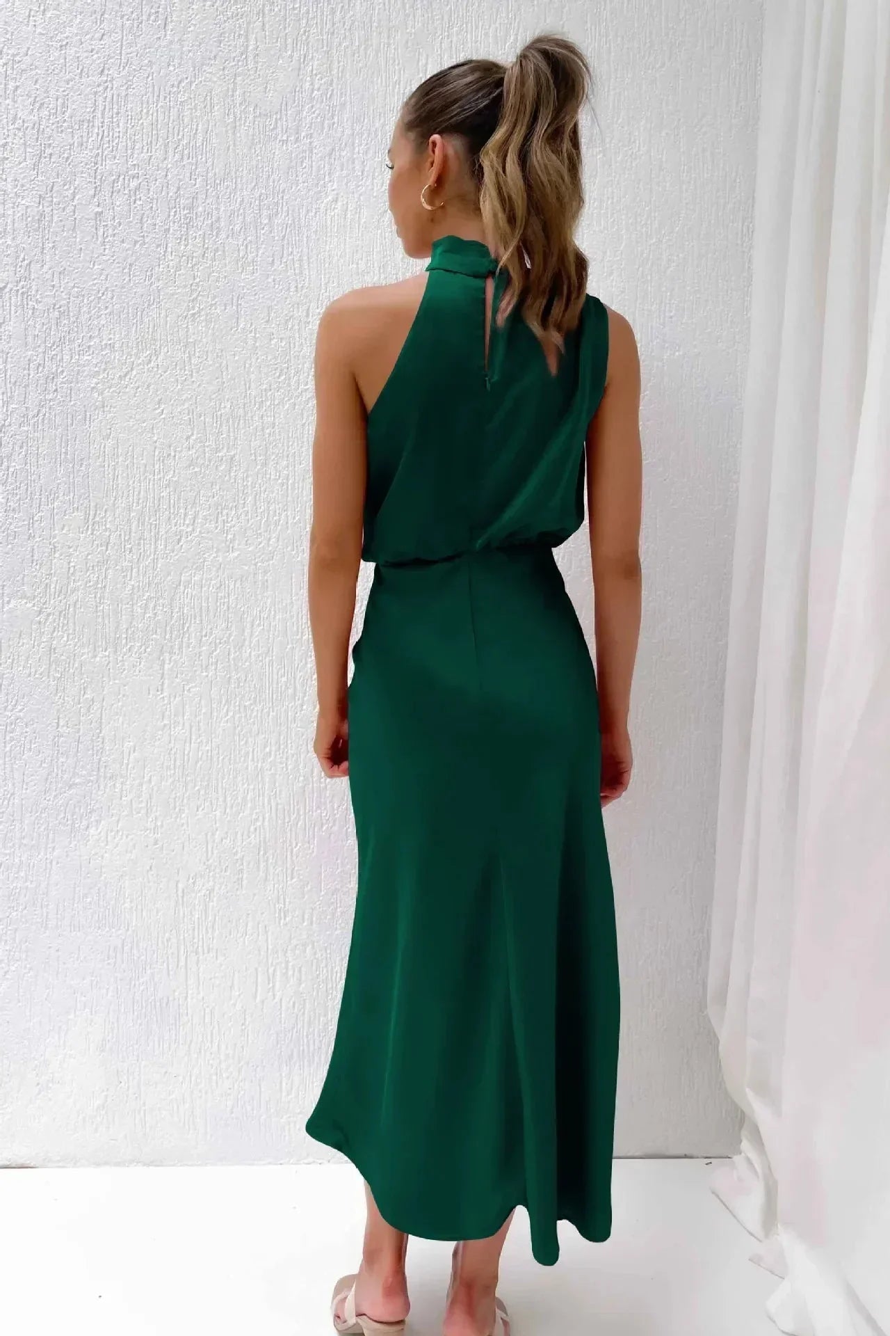 Liliana | Satin Halter Midi Cocktail Dress