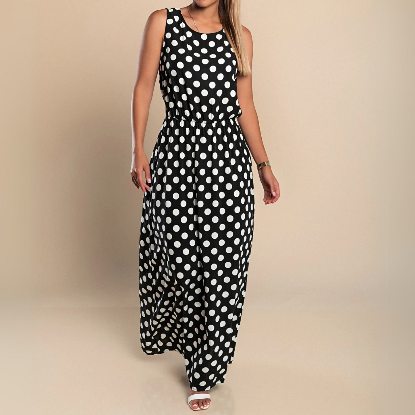 Celestia | Polka Dot Smocked Maxi Dress