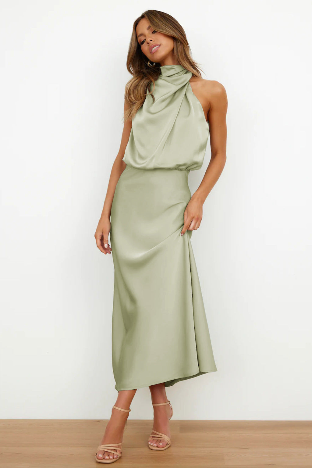 Liliana | Satin Halter Midi Cocktail Dress