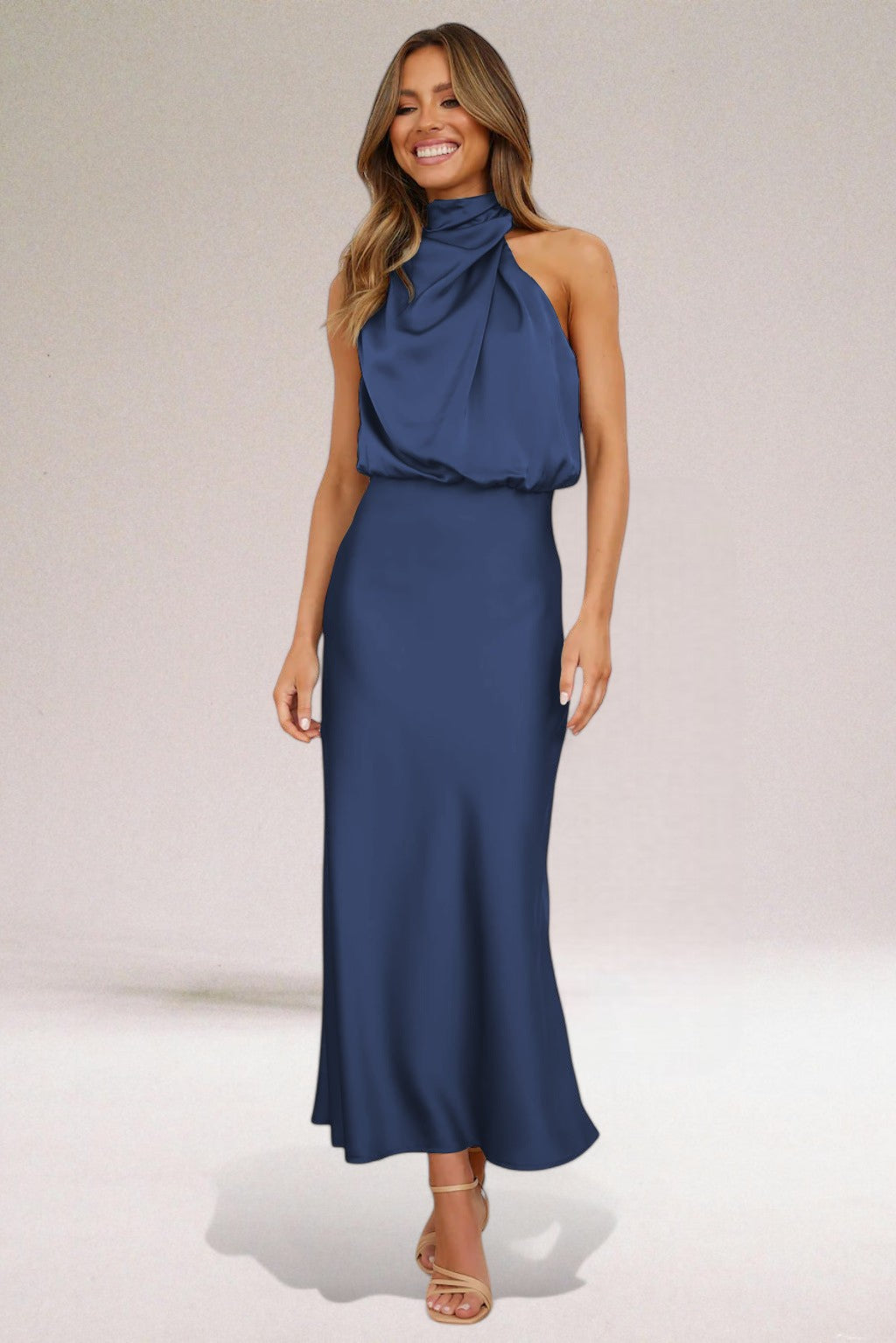 Serafine | Satin Halter Midi Cocktail Dress