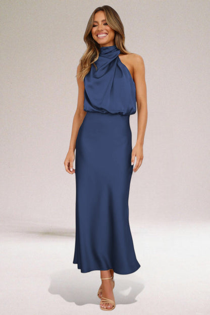 Serafine | Satin Halter Midi Cocktail Dress