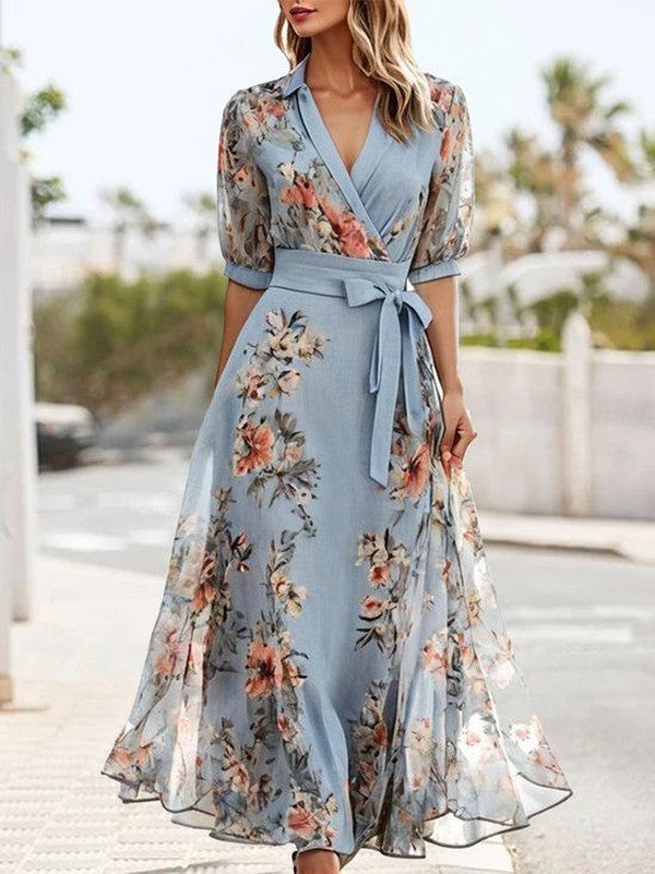 Lorraine | Floral Chiffon Wrap Maxi Wedding Guest Dress