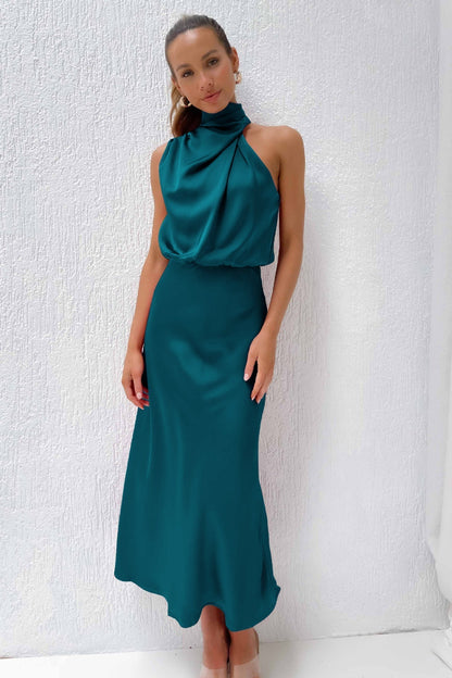 Liliana | Satin Halter Midi Cocktail Dress