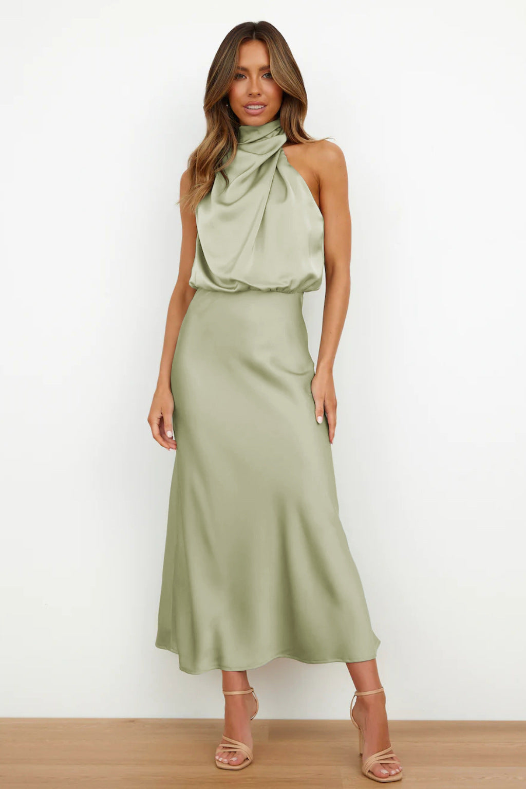 Liliana | Satin Halter Midi Cocktail Dress