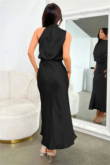 Liliana | Satin Halter Midi Cocktail Dress