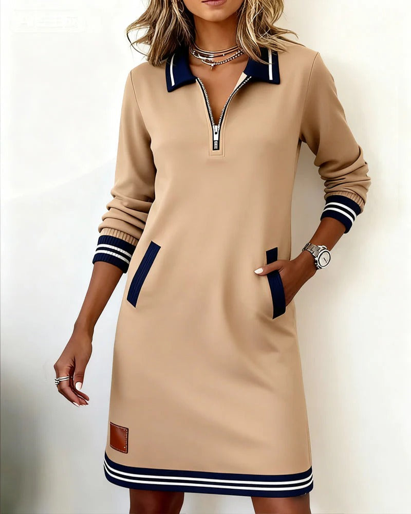 Elsbeth women's long-sleeve collared zip dress