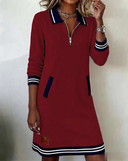 Elsbeth | Long-Sleeve Collared Zip Dress