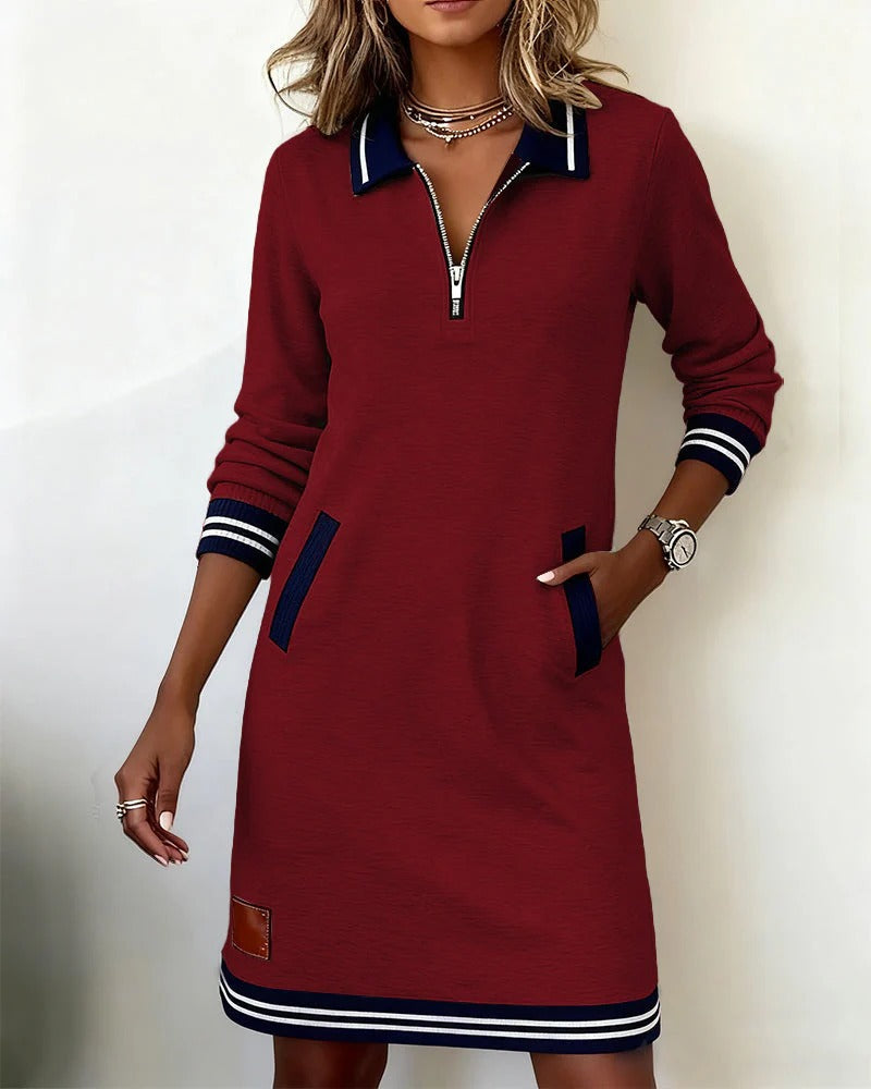 Elsbeth | Long-Sleeve Collared Zip Dress