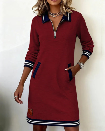 Elsbeth | Long-Sleeve Collared Zip Dress