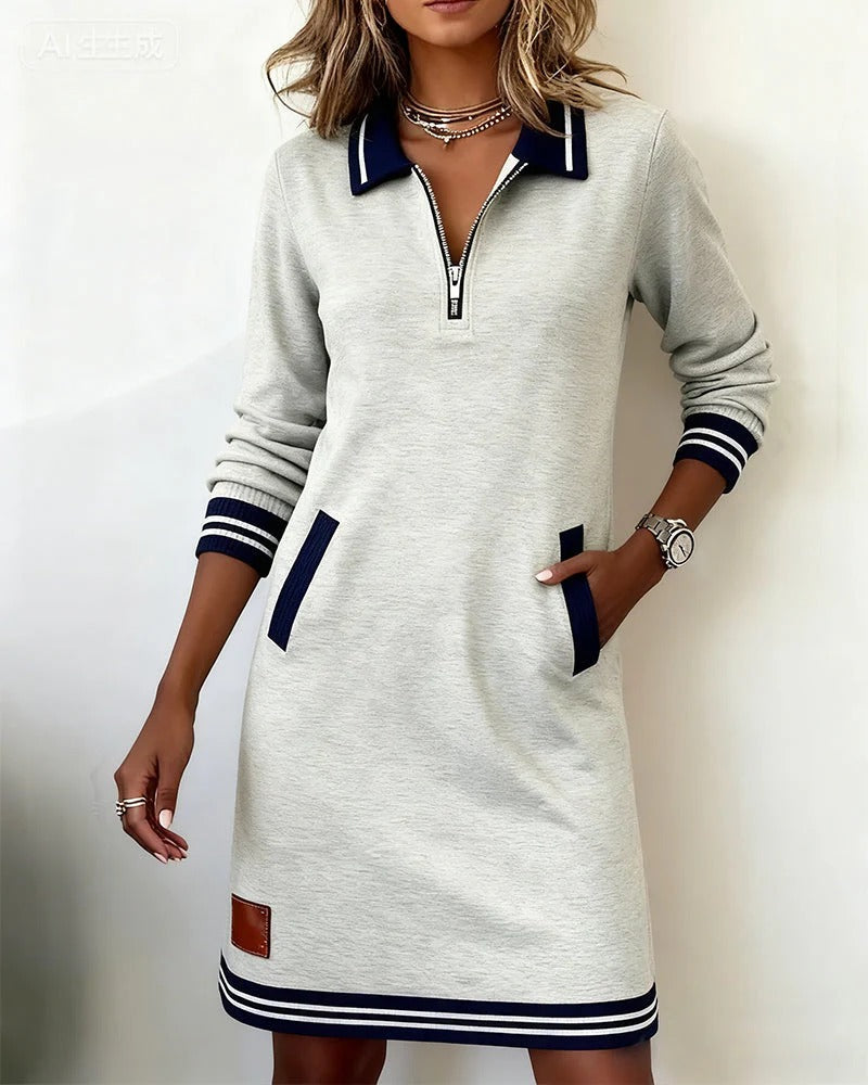 Elsbeth | Long-Sleeve Collared Zip Dress