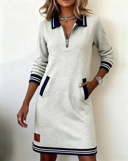 Elsbeth | Long-Sleeve Collared Zip Dress