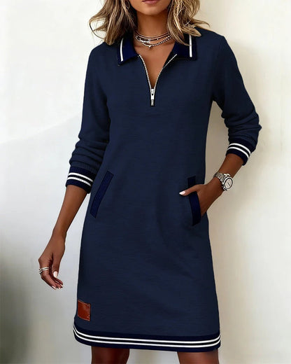 Elsbeth | Long-Sleeve Collared Zip Dress
