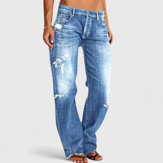 Chloe | Low Rise Straight Leg Distressed Jeans