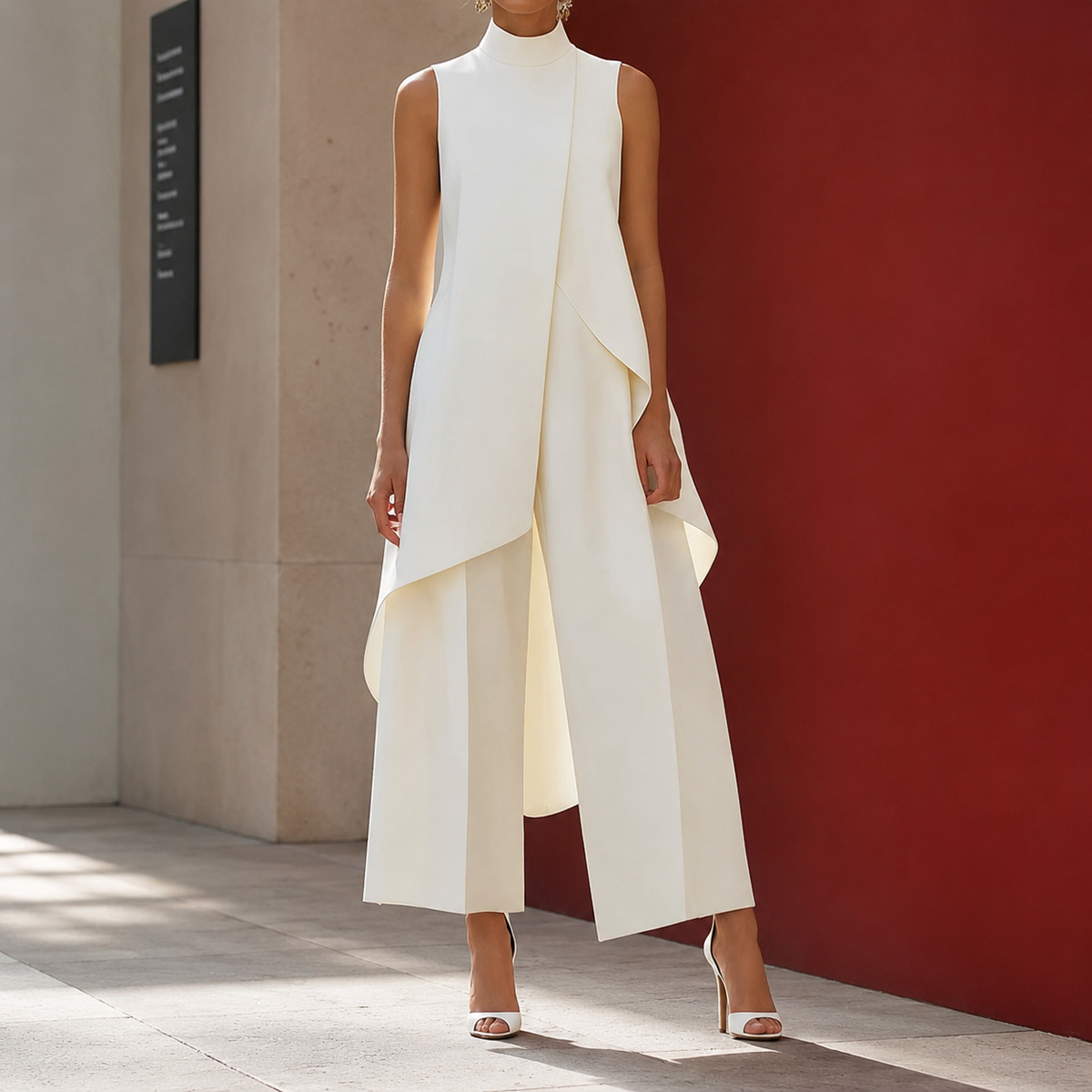 Sonia-Pearl asymmetric tunic and wide-leg pants set