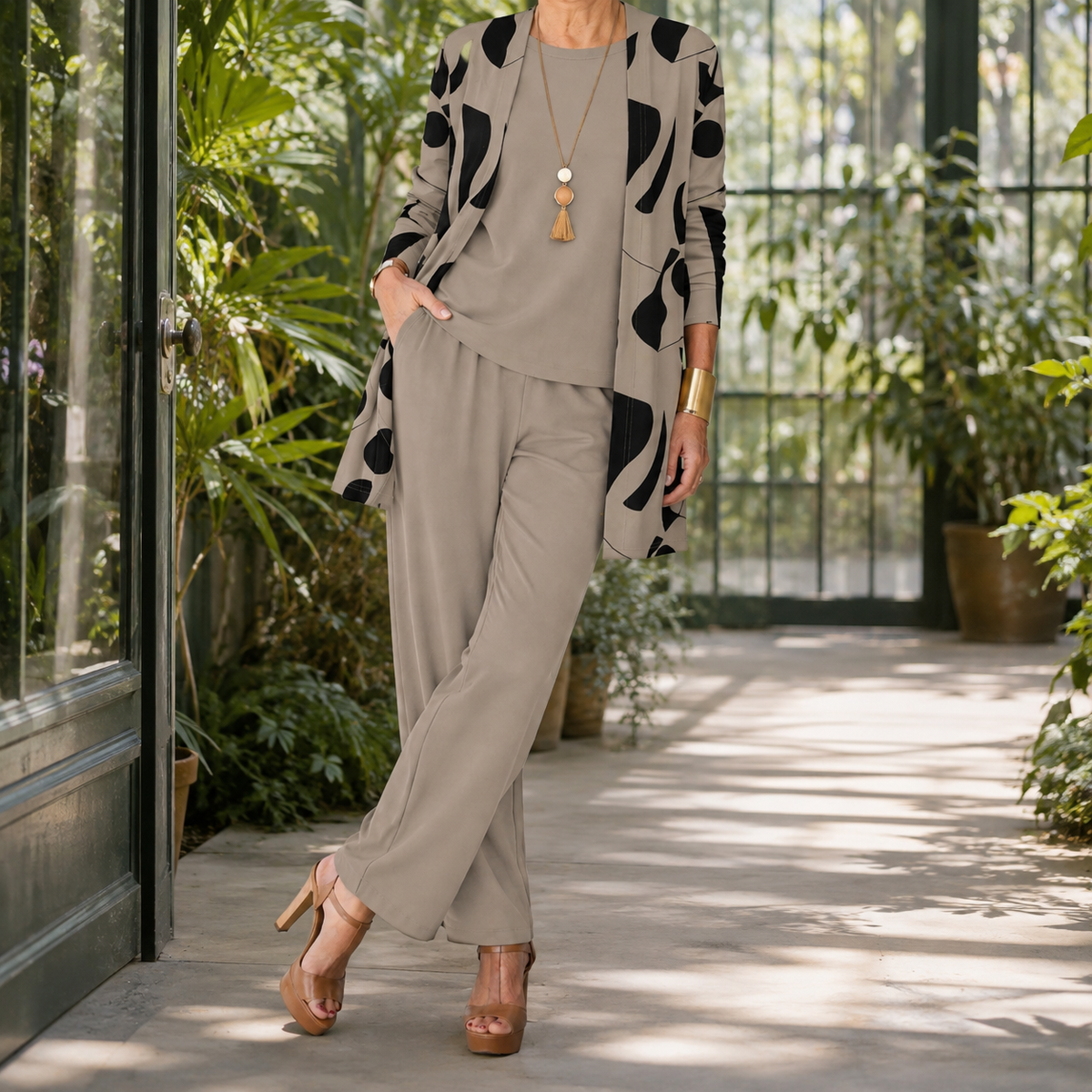 Fabienne women's printed three-piece trouser set