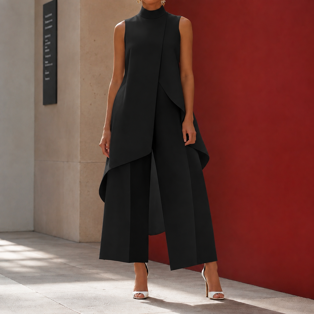 Sonia-Pearl asymmetric tunic and wide-leg pants set view 3