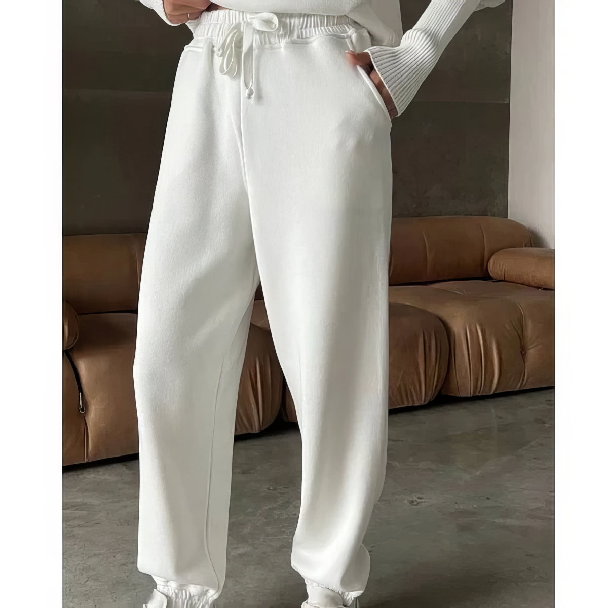 Ribbed half-zip lounge set with wide collar, detail view