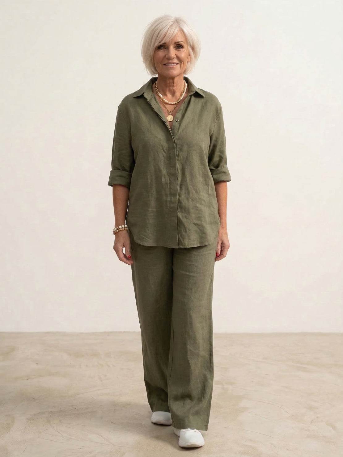 Shirt set showing roll-tab sleeve detail