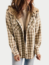 Oversized hooded plaid jacket for women