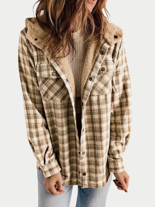 Oversized hooded plaid jacket for women