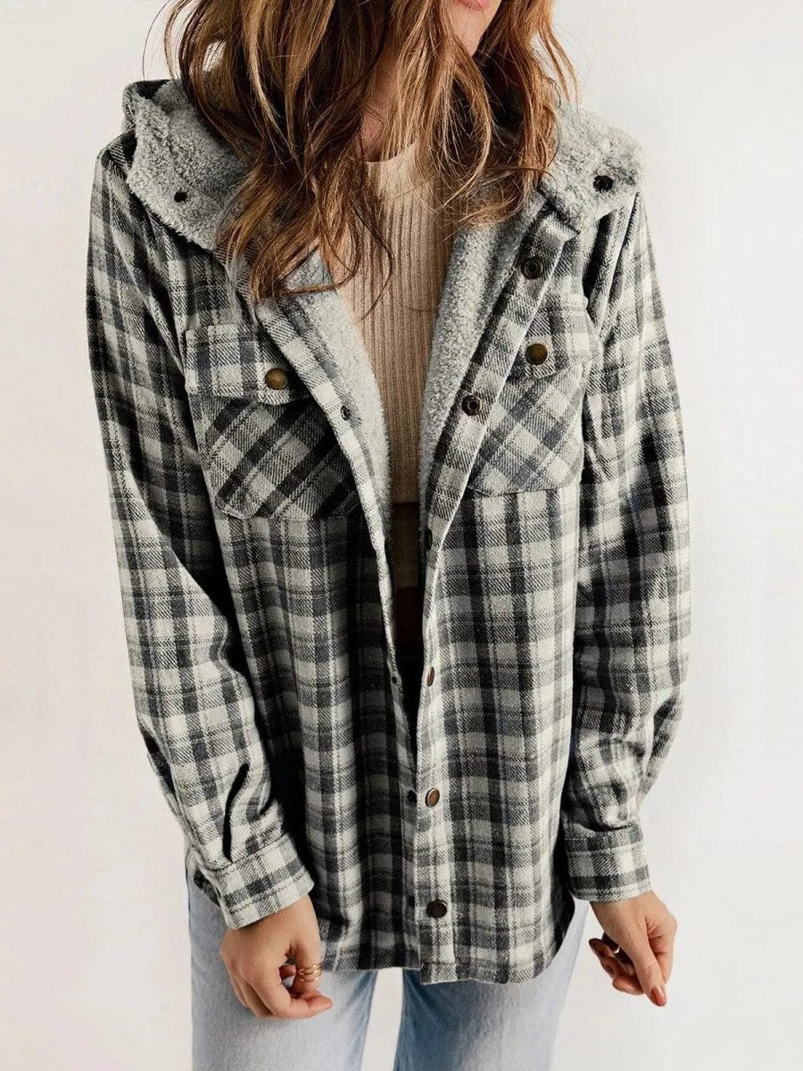 Oversized hooded plaid jacket for women view 2