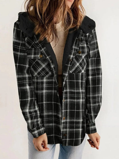 Oversized hooded plaid jacket for women view 3