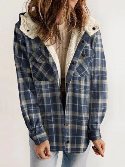 Oversized hooded plaid jacket for women view 4