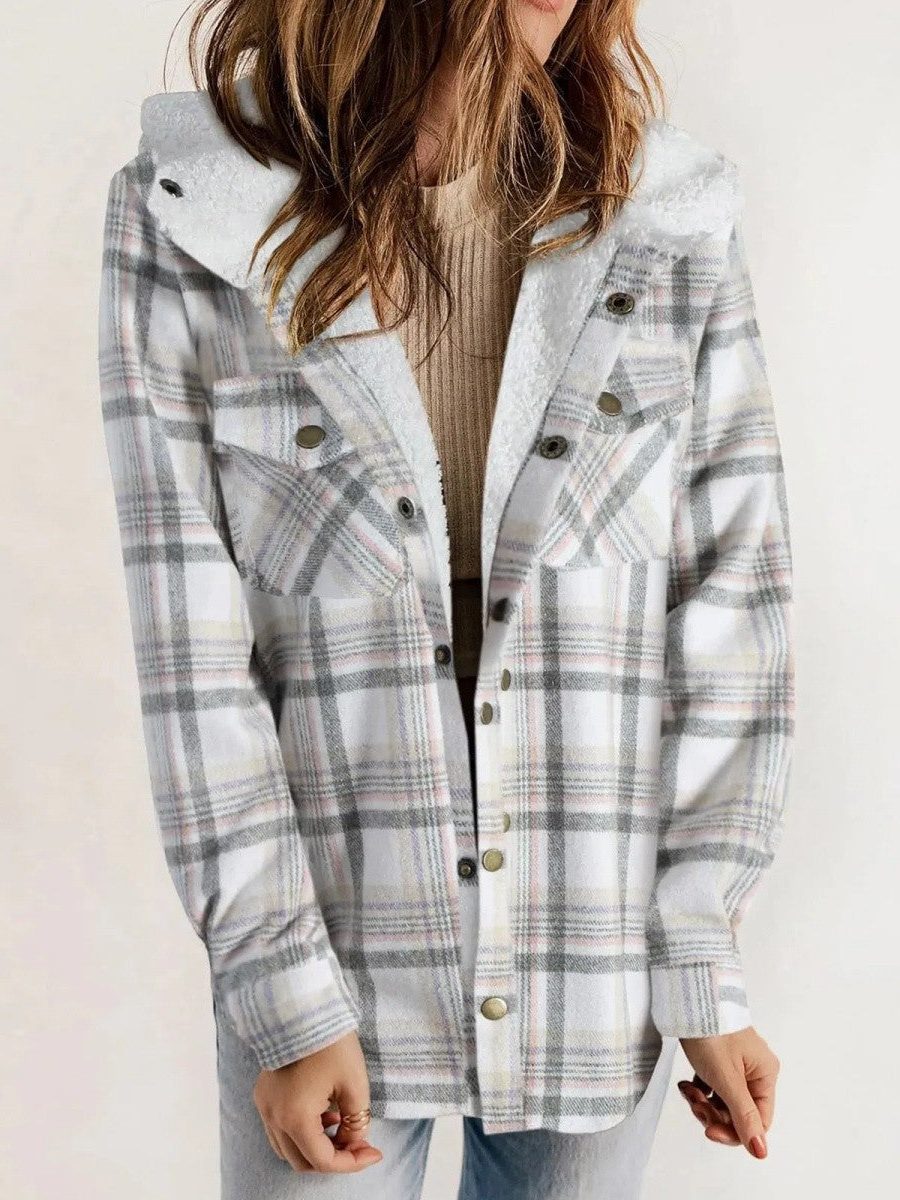 Oversized hooded plaid jacket for women view 5