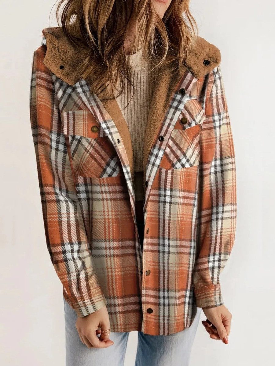 Oversized hooded plaid jacket for women view 6