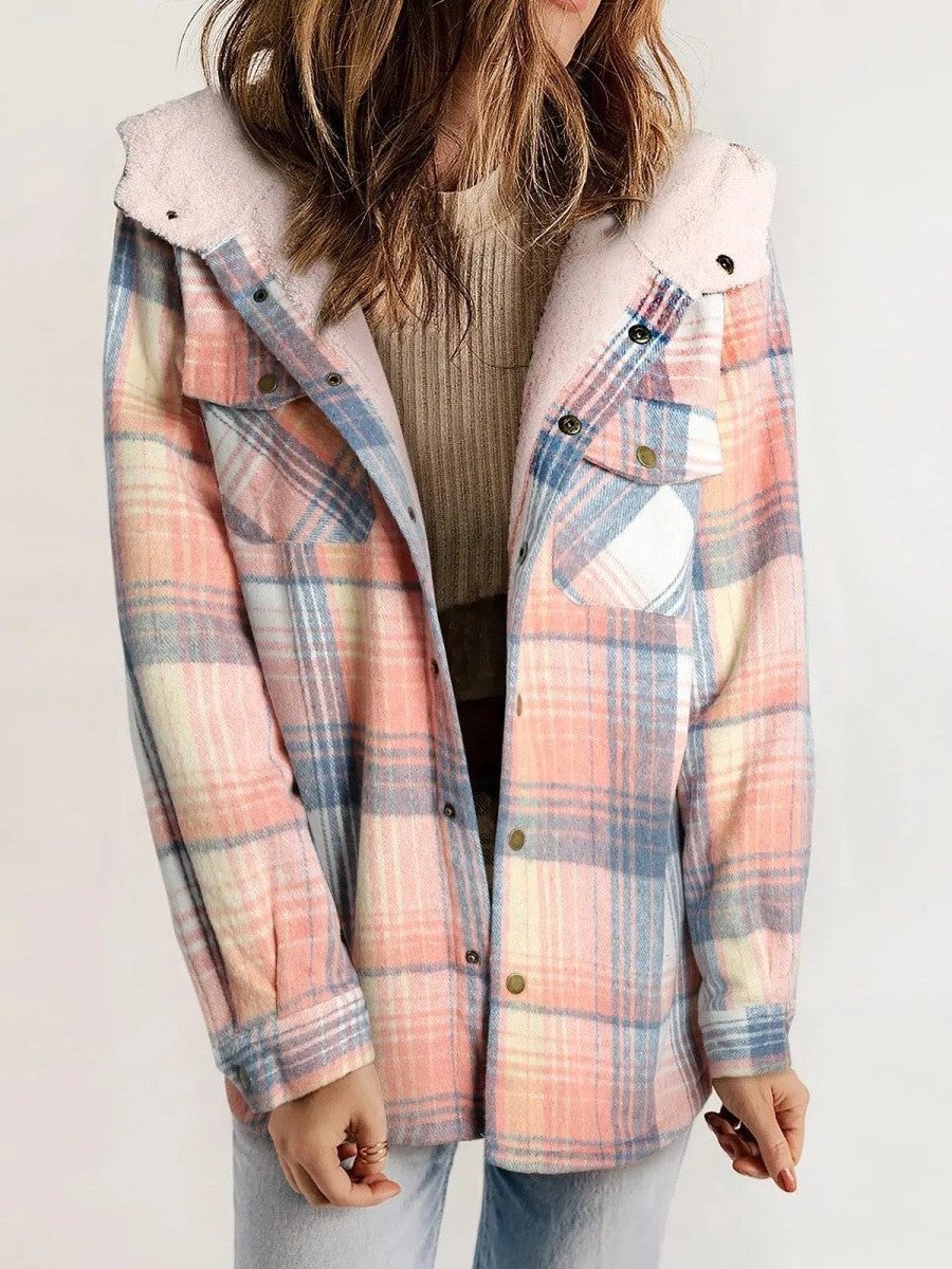 Oversized hooded plaid jacket for women view 7