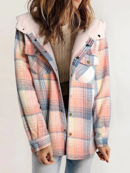 Oversized hooded plaid jacket for women view 7