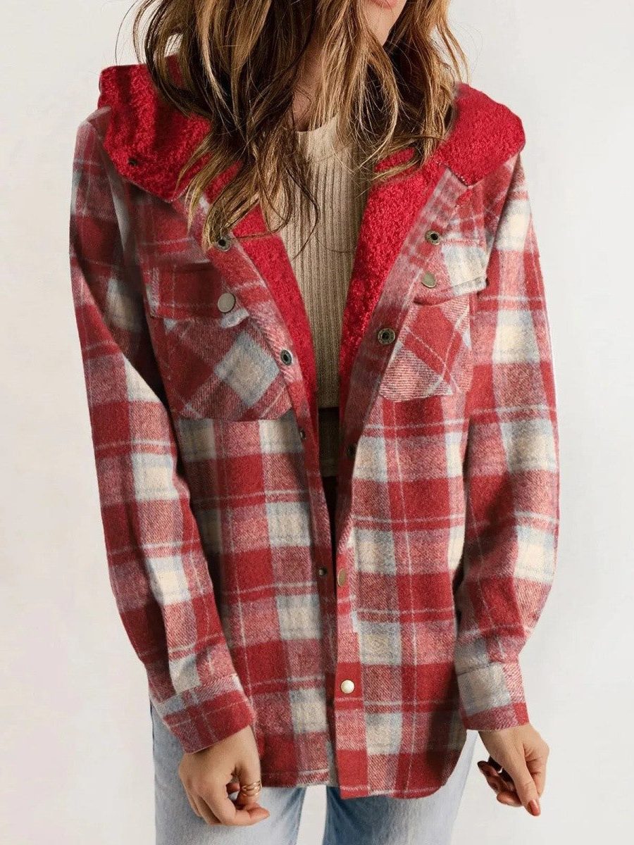 Oversized hooded plaid jacket for women view 8